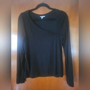 Reiss Asymmetrical Ribbed Black Long Sleeve Top